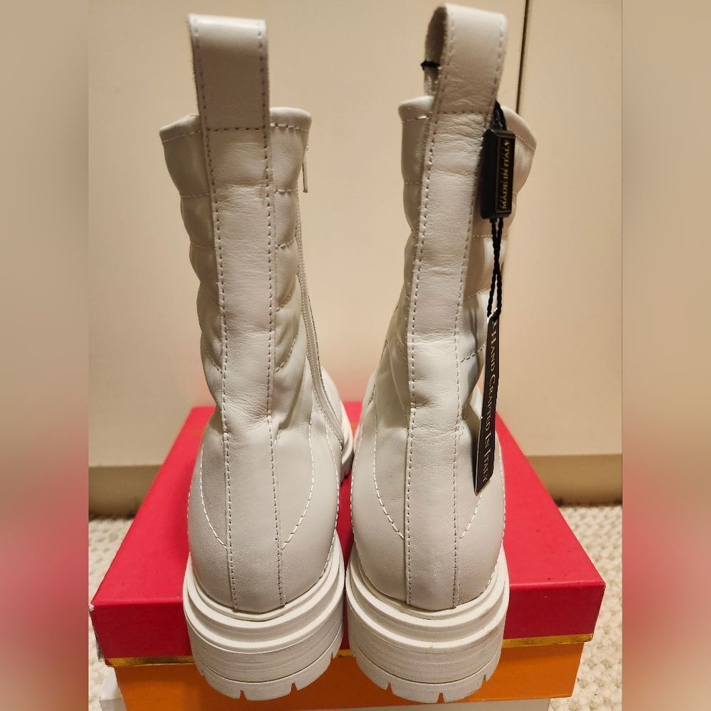 NWT Napoleoni Ivory Quilted Italian Leather Lug Sole Boots Sz.10/40 Ret.$395 - Picture 8 of 11